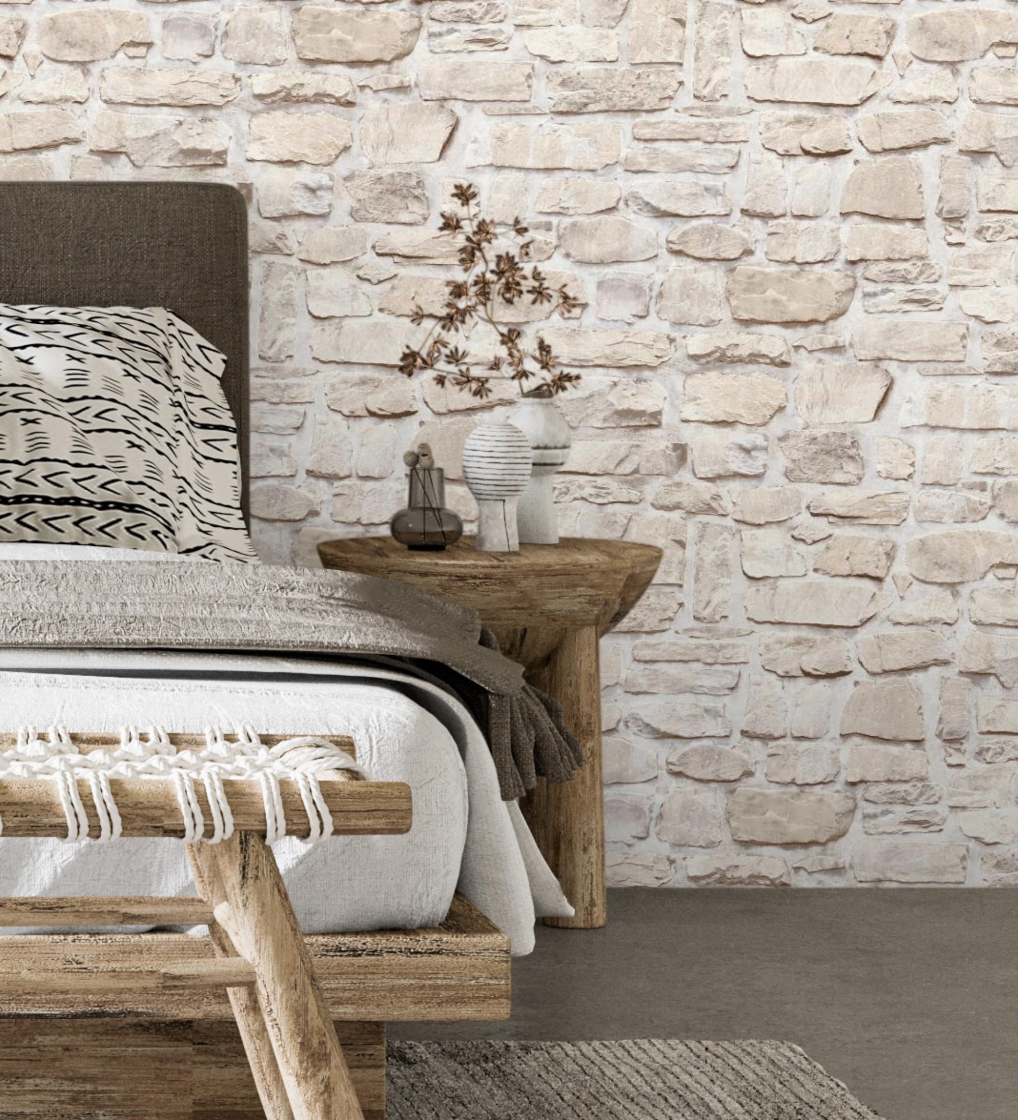 GAULAN 683255 - Papel pintado vinílico imitación muro de piedra rústica tonos beige con textura en relieve para pared salón cocina dormitorio pasillo - Rollo de 10 m x 0,53 m