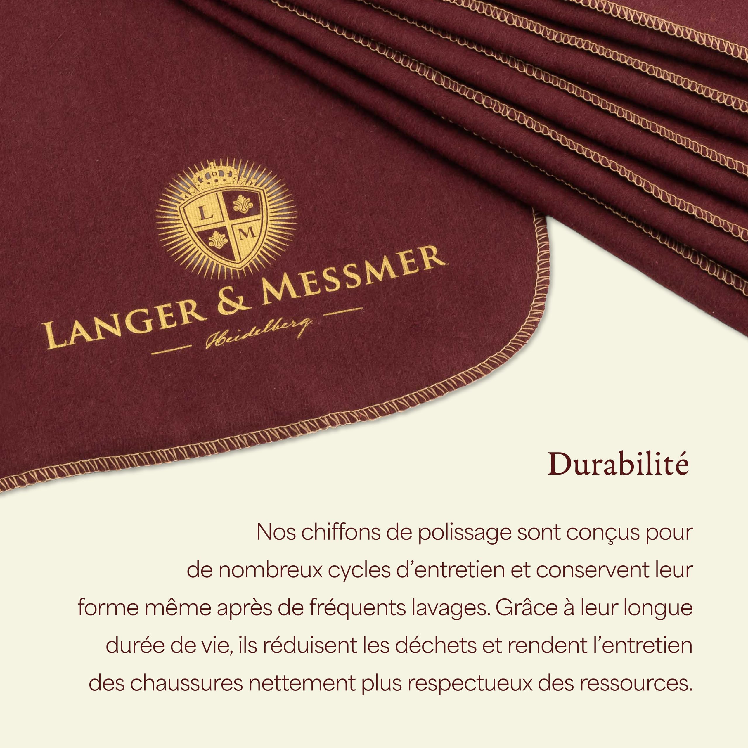 Langer & Messmer Lot de 6 chiffons de polissage pour cuir lisse 100% coton - Pour l'entretien professionnel du cuir souple - Bordeaux