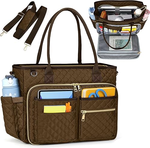 Miniatura 22 de RAINSMORE Bolsa de mano para profesores, bolsa de computadora portátil de 15.6 pulgadas para mujer, bolsas de trabajo, bolsa de enfermera, bolsa