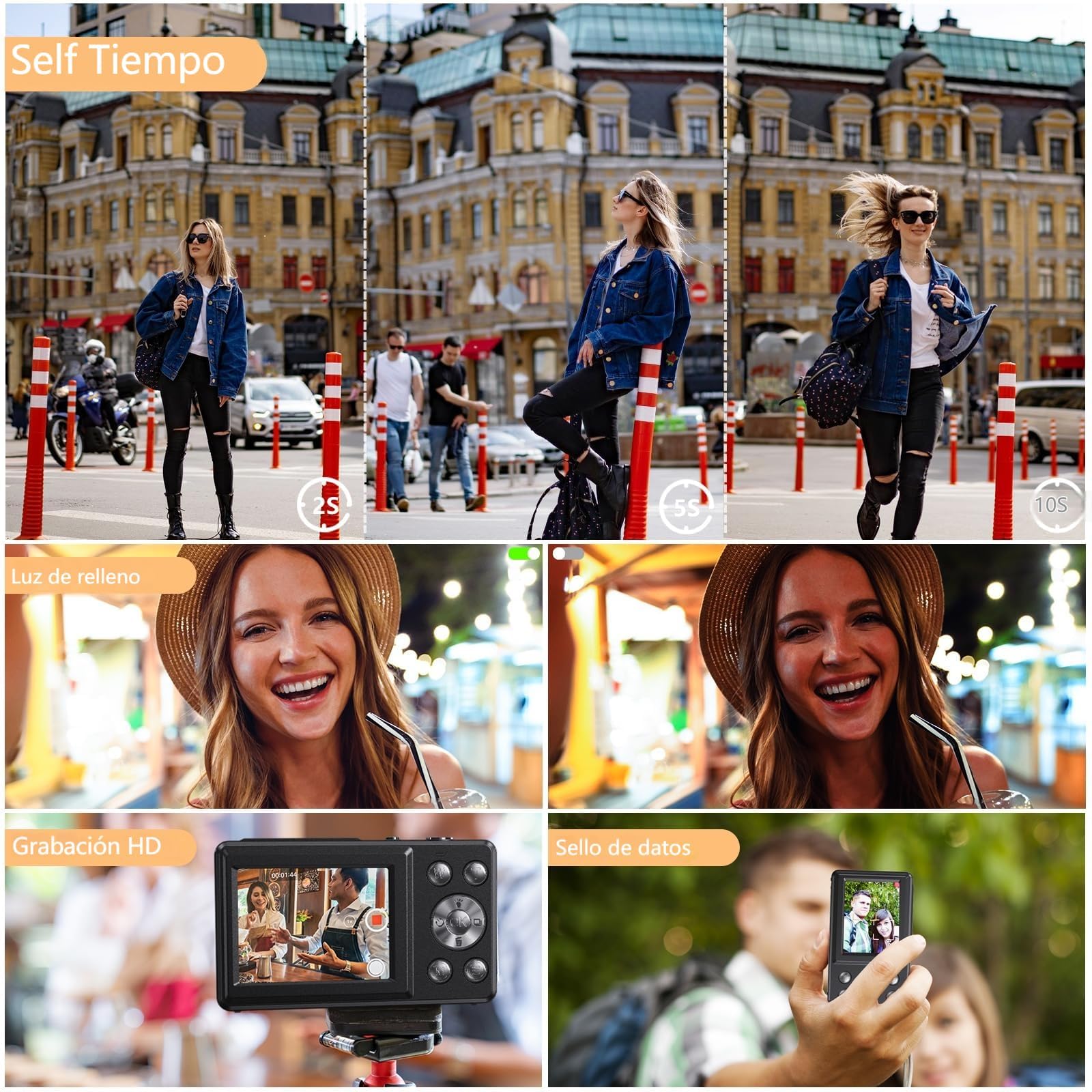 Cámara Digital 4K【2 Pantalla】 - 32 GB, 48 MP, Ultra HD Autoenfoque Cámara Digital Compacta, Pantalla LCD Trasera de 2,4" y Frontal de 1,3", Zoom 18X, para Vlogs, Principiantes, Viajeros