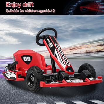 36V Electric Go Kart,Electric Go Kart for Kids,16 MPH Drift Kart with 350W Motor Drift/Sports Mode, Length Adjustment, 4 Wheel Off-Road Pedal Drifting Go Karts for Kids Ages 8-12 Red