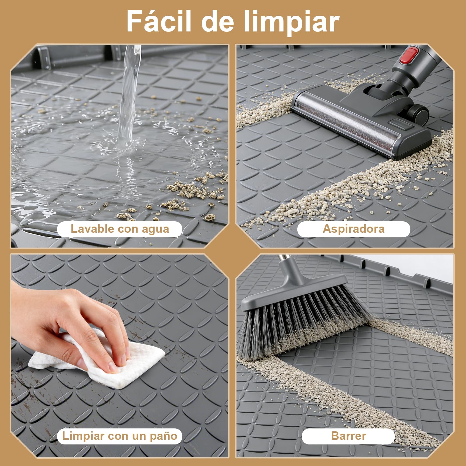 Pack de 2 Alfombrillas Arenero Gato en Silicona 86×55 cm – Impermeables, Antideslizantes, Atrapan la Arena, Fáciles de Limpiar – Ideales para Hogares con Múltiples Gatos, Gris