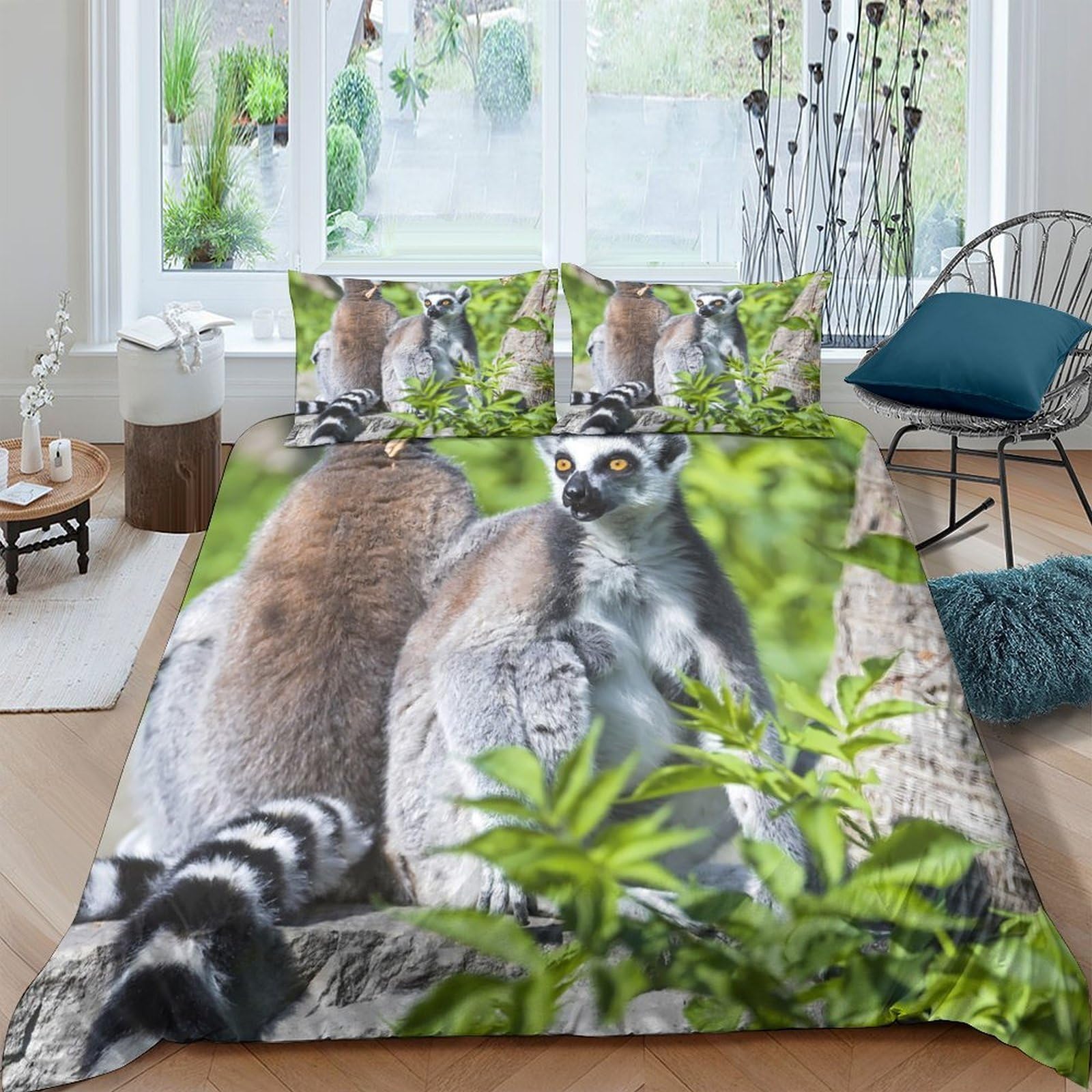 Ctjqhvkz Style-8 3D Printed Lemur Forest Fitted Sheet Microfiber Soft Anti-Slip Bed Cover For Bedroom Guest Room Decor Easy Care Single（135X200cm）