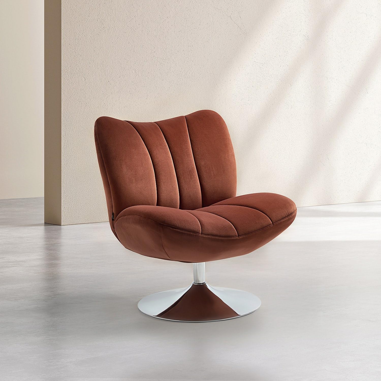 Habitat - Fauteuil pivotant matelassé en Tissu et métal chromé - Terracotta Andrew