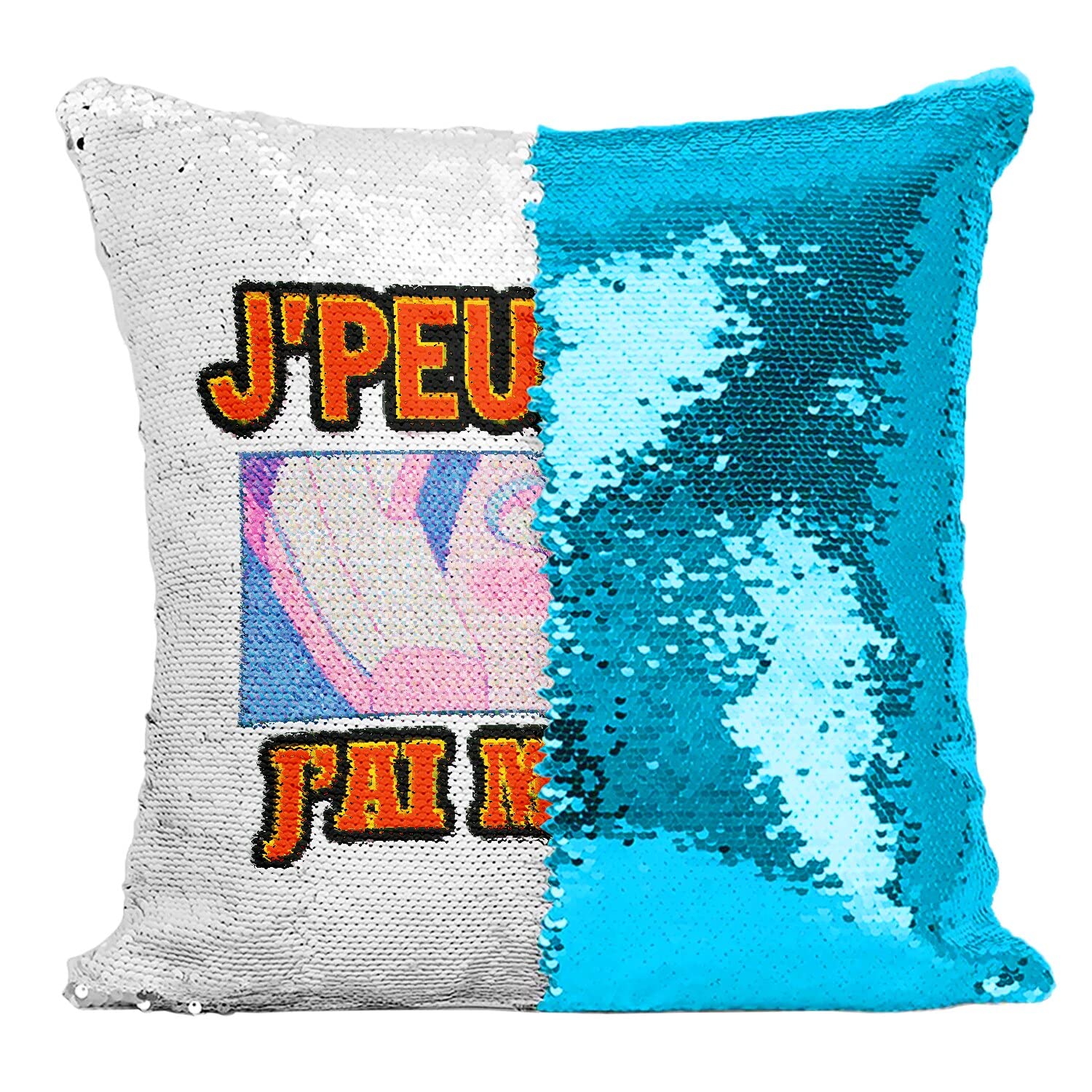Coussin Manga Ochaco à Paillettes Turquoise et Housse Sequin
