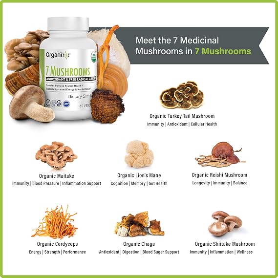 Organixx 7 Mushrooms & Immunity 3 Bundle, Organic Immune Support with Vitamin C, Zinc & Elderberry Plus 7 Functional Mushrooms for Energy & Well-Being, Vegan, Gluten Free, 60 Capsules Each