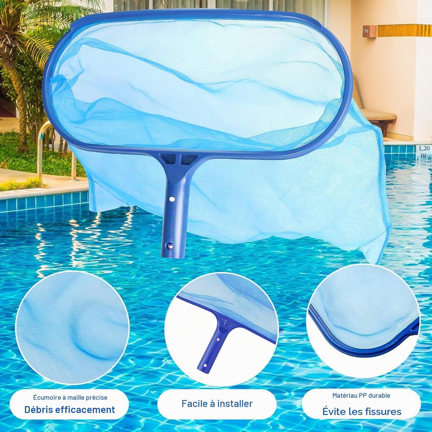 Kit de Piscine Nettoyage, Épuisette de Surface Piscine et Epuisette Piscine Fond, Filet de Piscine Maille Fine avec Manche Télescopique en Aluminium, pour Piscines, Spas, Fontaine, Étang