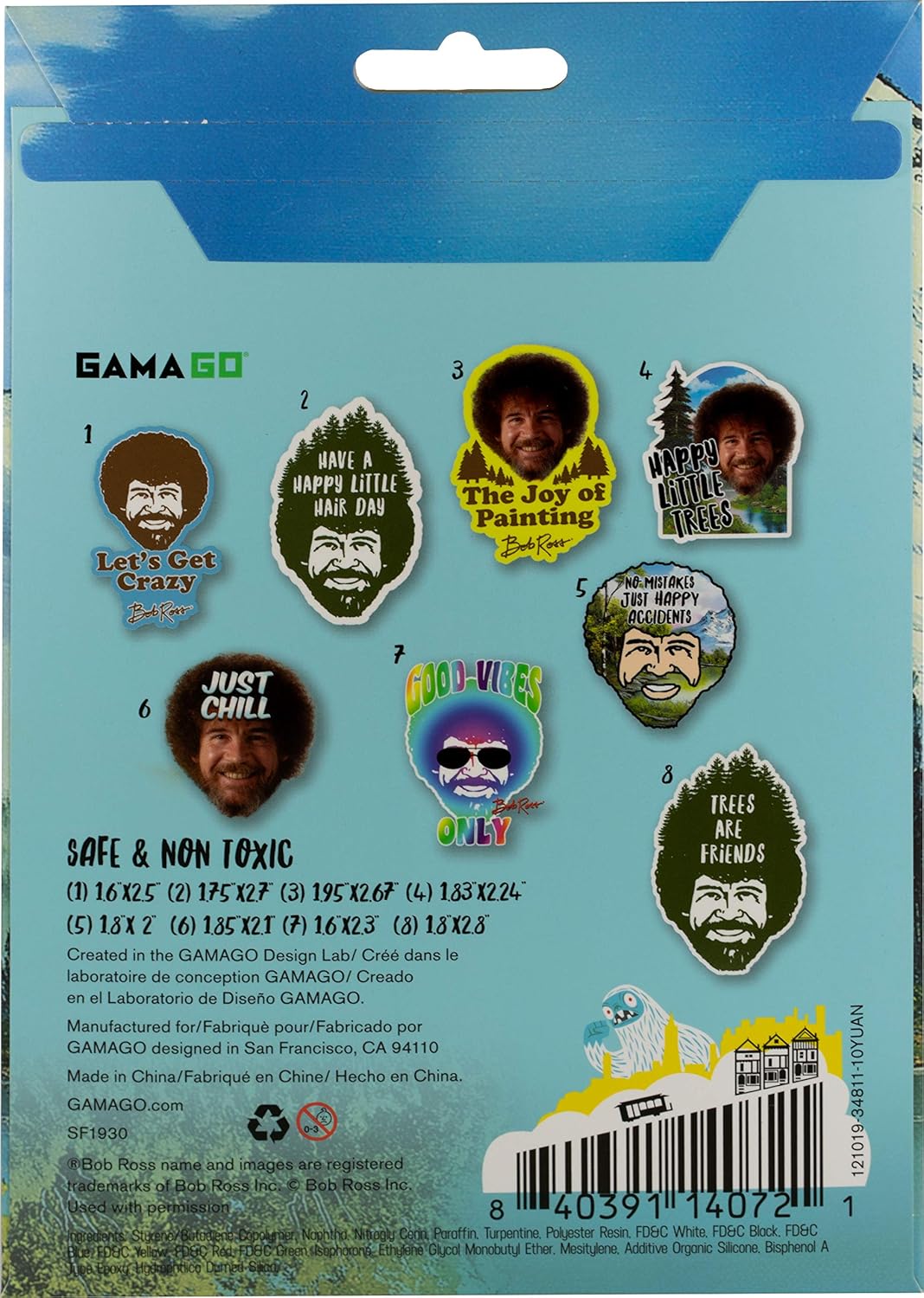 Gamago Bob Ross Temporary Tattoos, Multicolor
