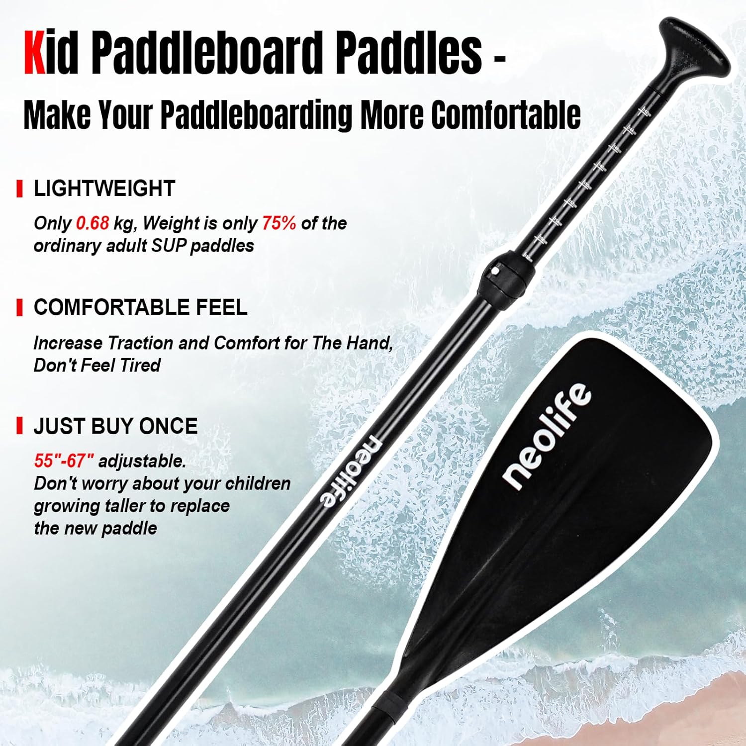 SUP Paddles for Kid with Aluminum Shaft and PP Blade, Floating Stand Up Paddle Board Paddle for Youth and Junior, Adjustable 140-170 cm/55-67 Inches