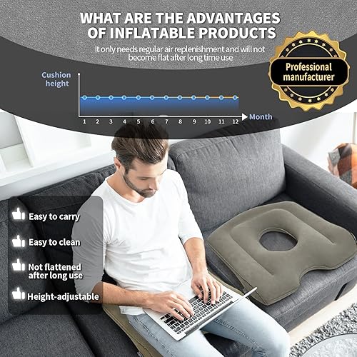 Miniatura 4 de Cojín de presión para úlceras de cama Cojines de asiento para silla de ruedas, almohada de dona, almohadilla para silla de oficina con alivio de