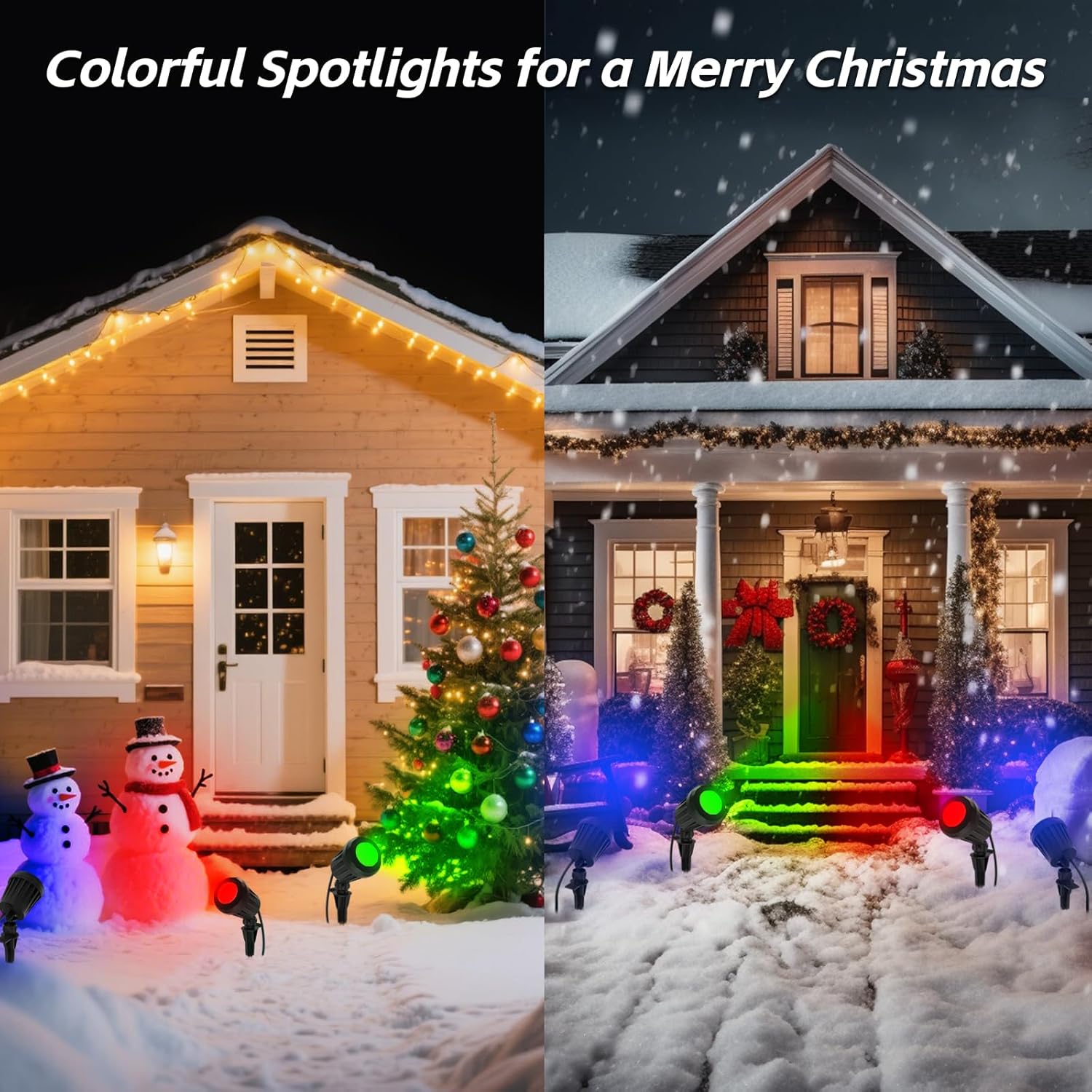 Spotlight Outdoor – 120V Plug-in, 2700K Warm White LED Landscape Spot Lights with RGB 3 Lenses for Yard, Garden, Lawn&Tree Decor, IP67 Waterproof, Perfect for Holidays&Everyday (4 Pack, Black)