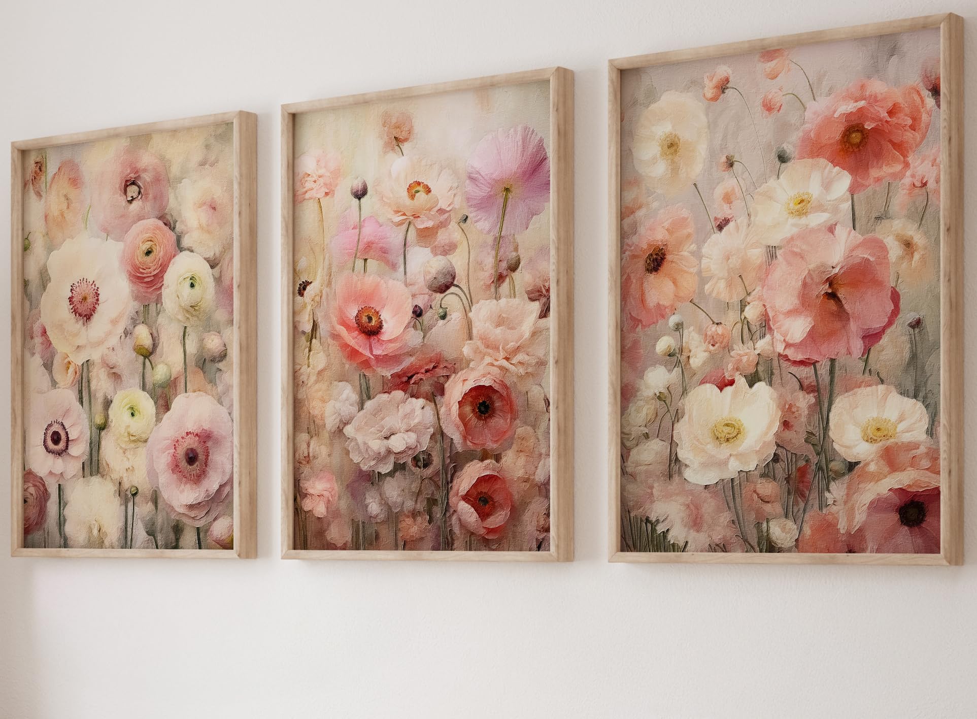 Eviepops Prints Floral Blush Pink Ranunculus Botanical Unframed Wall Art Set of 3 โ image 1