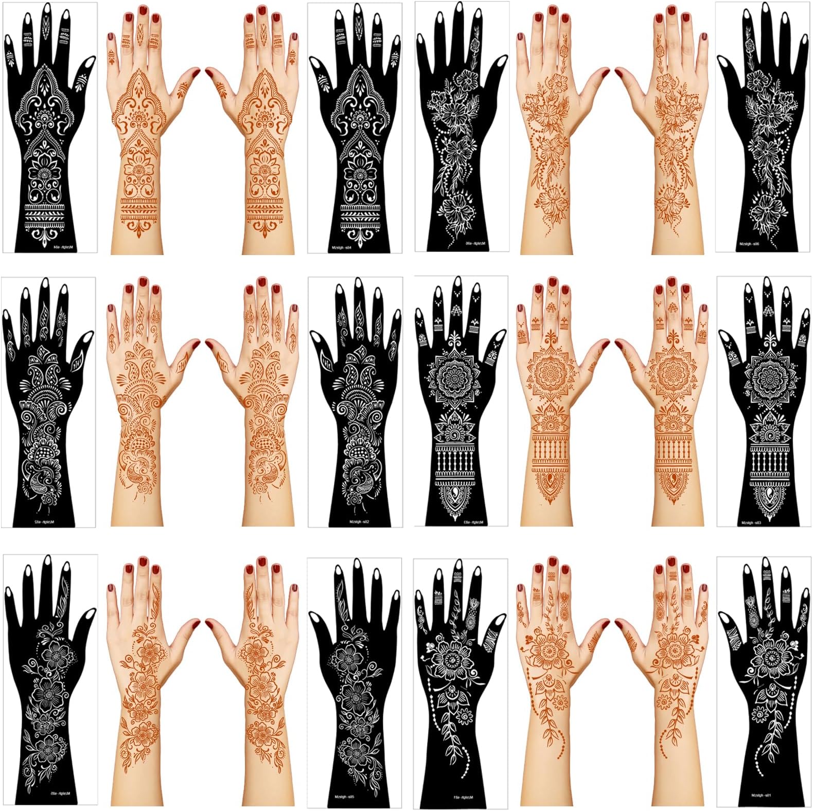 Henna Tattoo Stencil Kit,12 Sheets Stickers for Henna Tattoo Hand Forearm Glitter Airbrush DIY Tattooing Template, Large Indian Temporary Tattoo Stickers