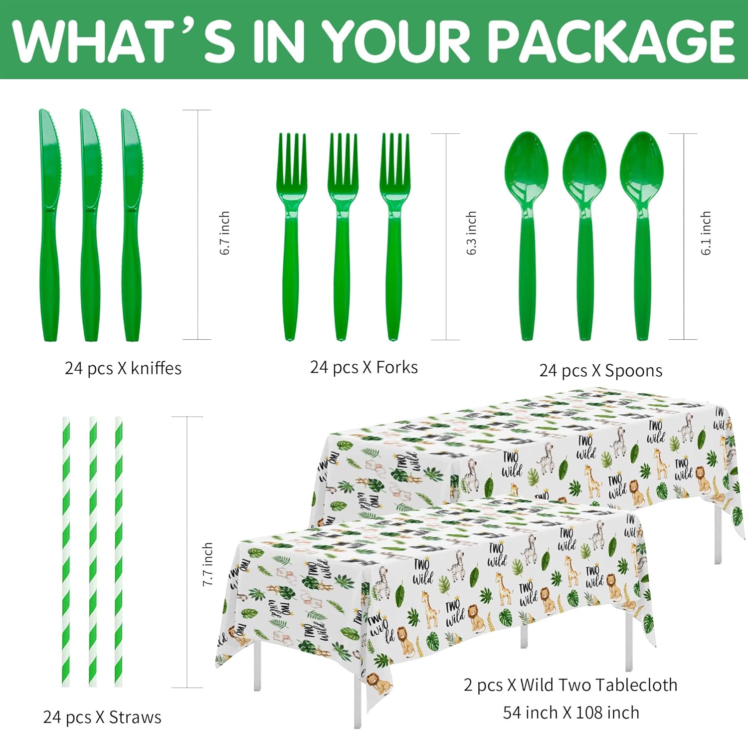 Two Wild Birthday Decorations Tableware - Jungle Animal Party Supplies For Safari 2nd Birthday Decorations, Plate, Cup, Napkin, Tablecloth, Cutlery, Straw | Serves 24