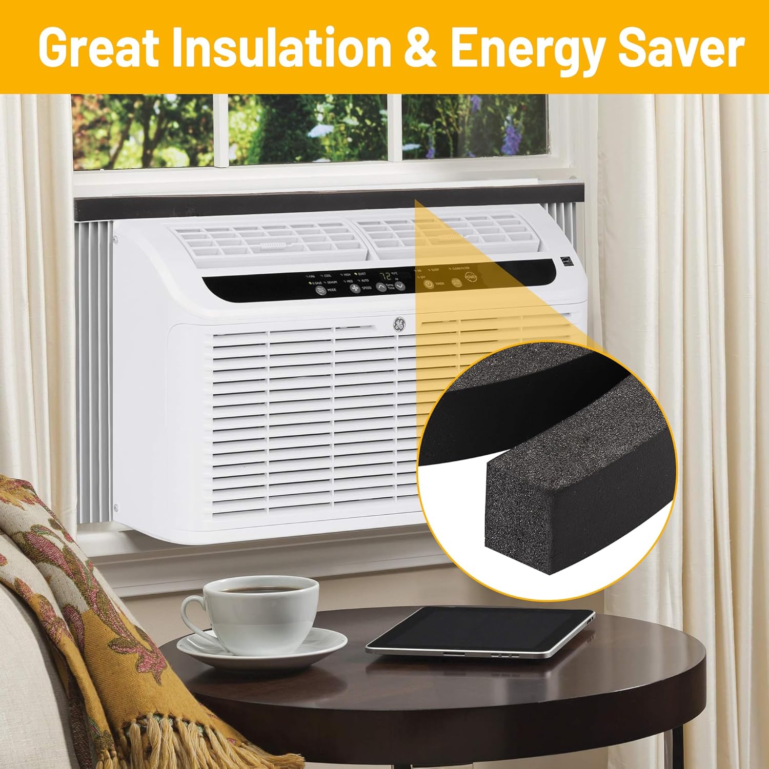 2 Rolls NBR+PVC Air Conditioner Foam Weather Stripping- 1 x 1 Inch 6.5FT Non-Adhesive High Resilience Insulation Foam Seal Tape for AC Door Window