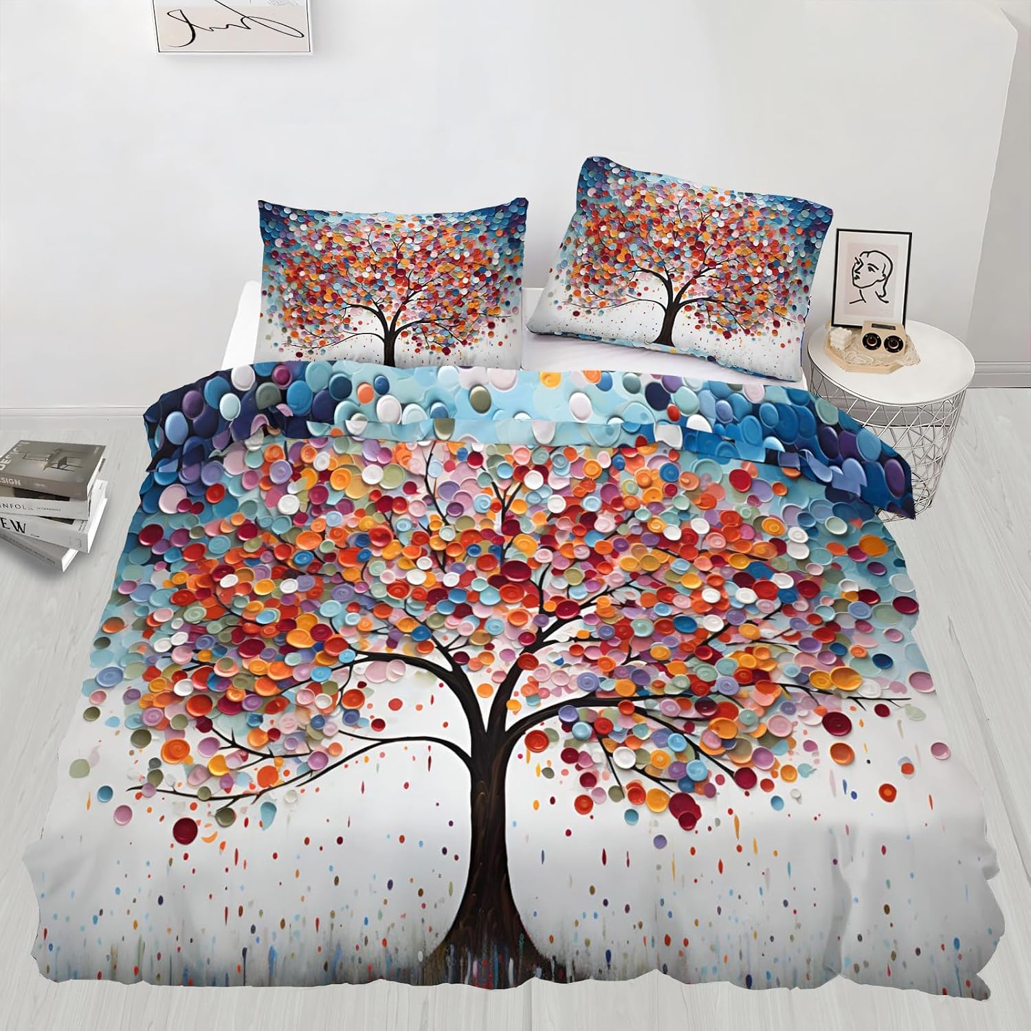 Abstract Tree Duvet Cover Twin - Tree of Life Home Decor & Gifts, 3 Piece Back to School Dorm Bedding, Easy Care Microfiber Comforter Cover & Pillowcases, Colorful Botanical image 3