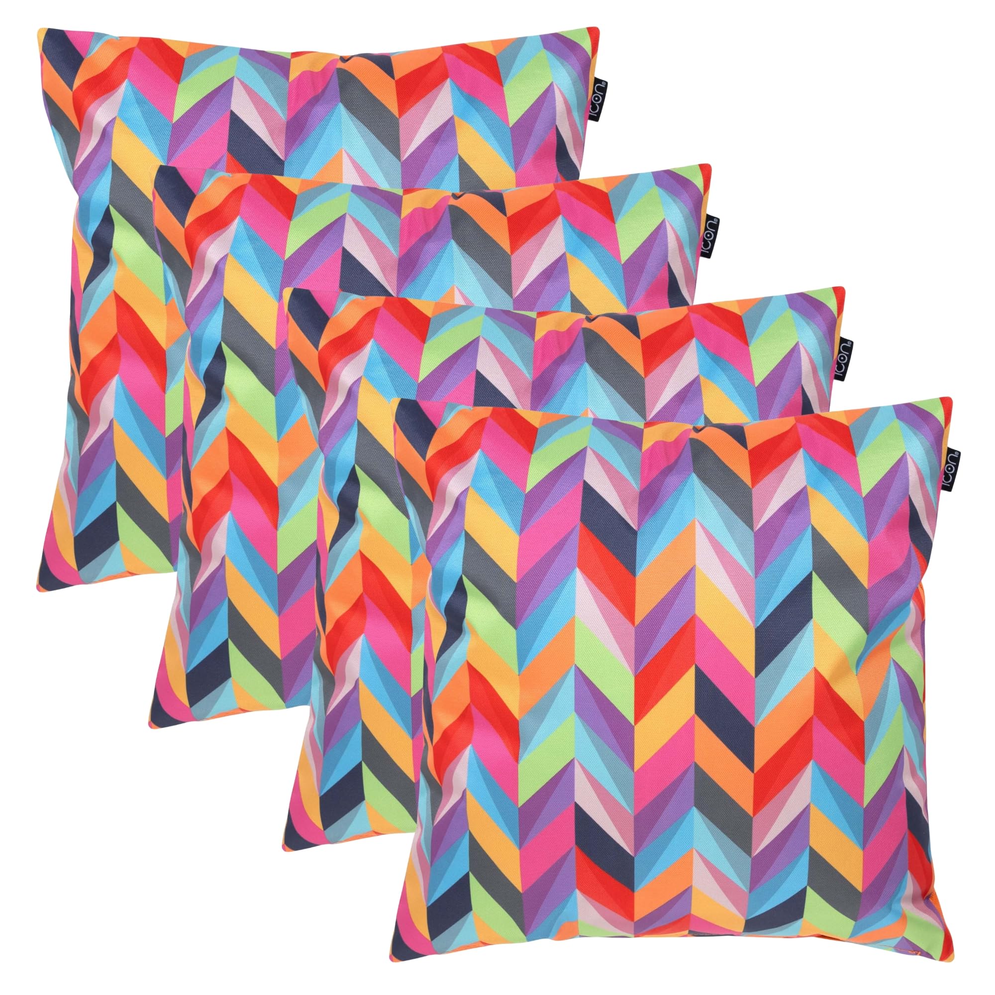 Bean Bag Bazaar Outdoor Cushions Filled, Bright Collection, Waved Print, Set of 4, 43cm x 43cm, Water Resistant, Outdoor Cushions for Garden Furniture, Garden, Patio