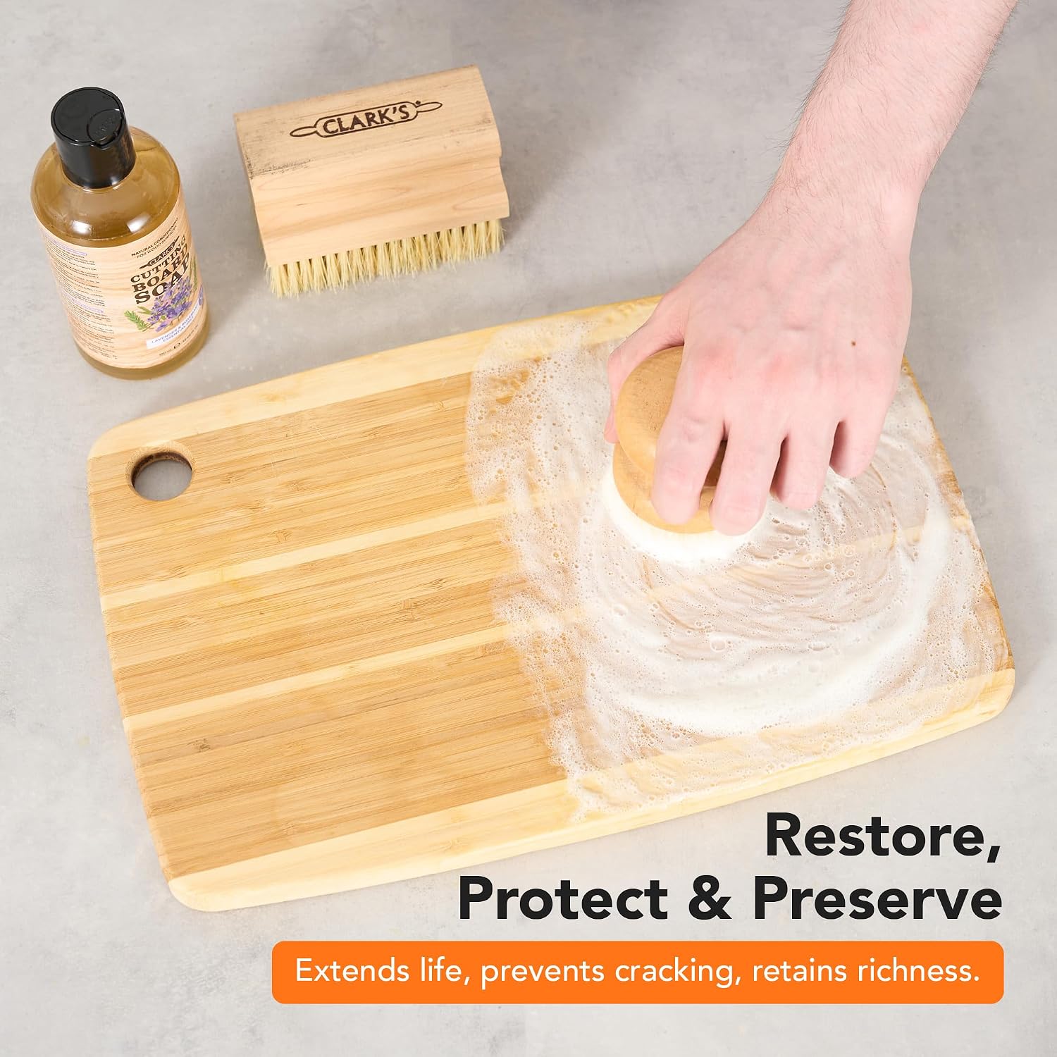 CLARK'S Cutting Board Organic Soap - Enriched with Lavender & Rosemary Oils - Cleaner for Butcher Block, Countertop and Utensils - Cleans and Restores Wood - Use Before Food Grade Mineral Oil image 4