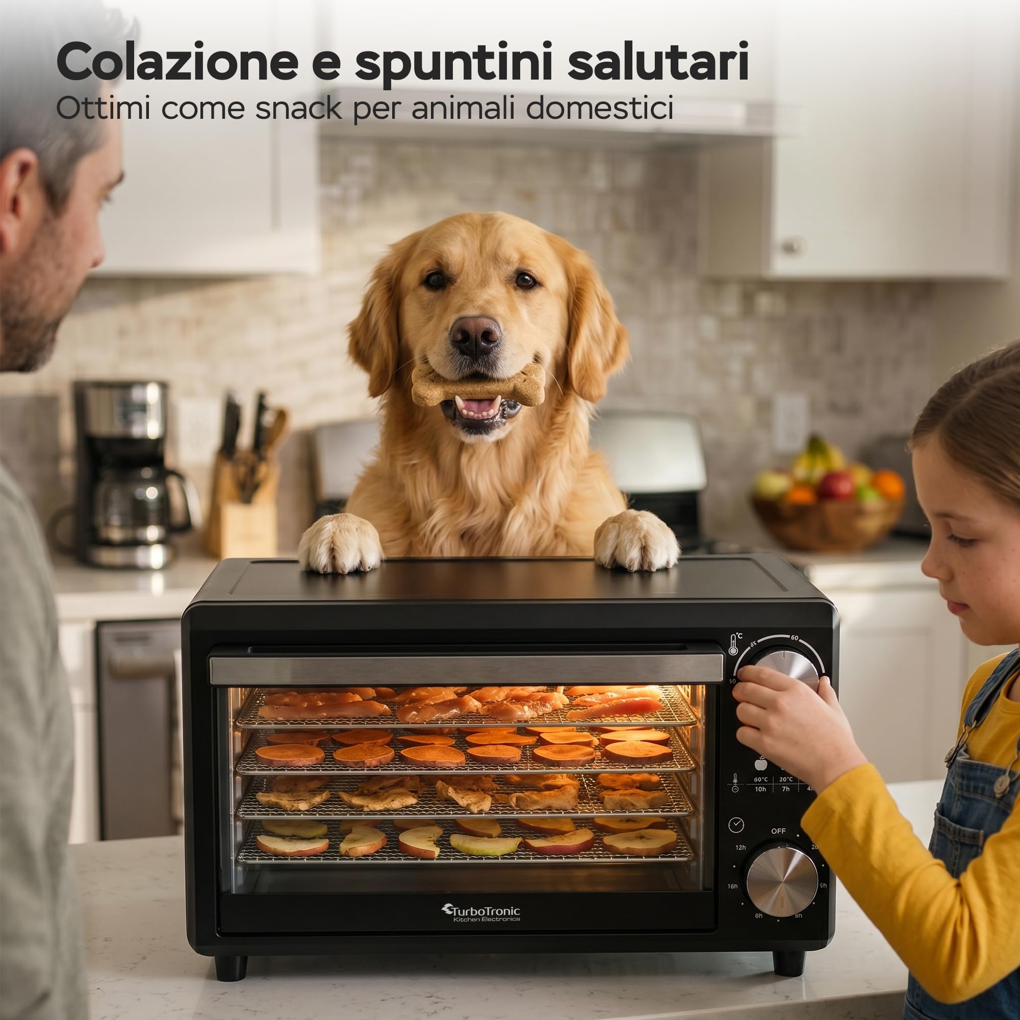 TurboTronic FD14 - Disidratatore Alimentare 14 L con 5 Vassoi - Essiccatore Alimentare a 5 Ripiani per Frutta, Verdura, Funghi, Carne, Pesce ed Erbe - Temperatura e Timer Regolabili (Black)