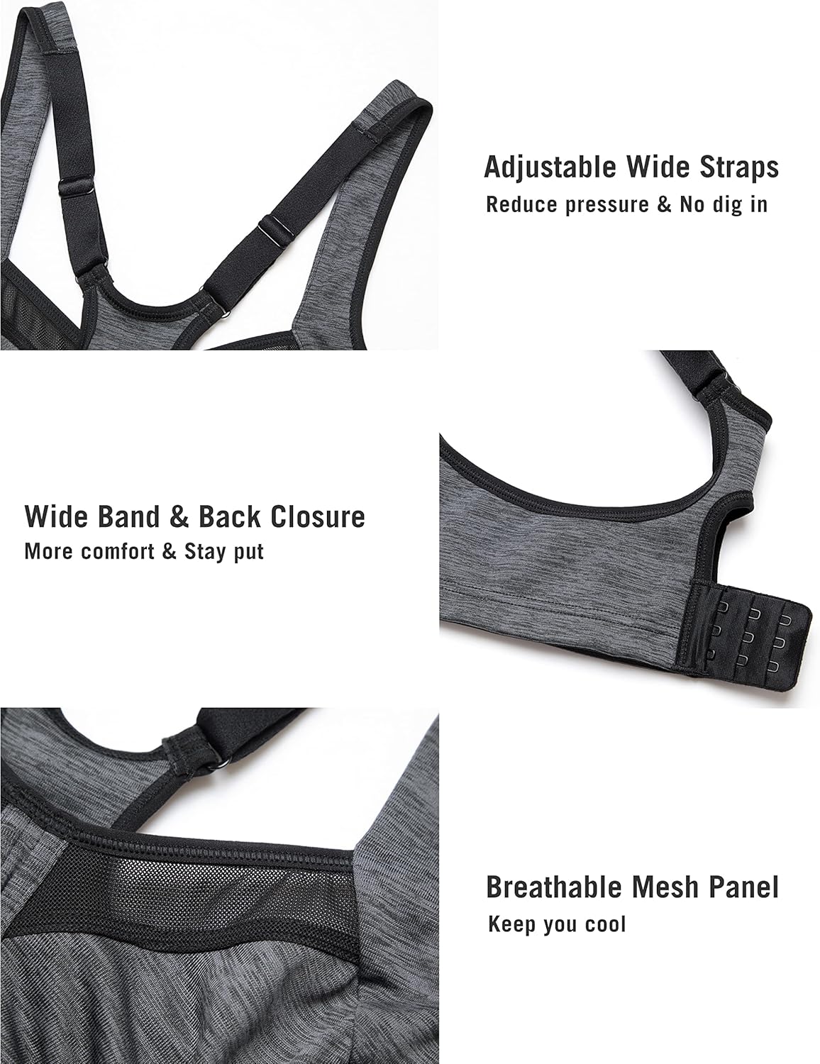 SYROKAN High Impact Sports Bras for Women High Support Unlined Underwire Racerback No Uniboob Workout Bra - Image 5