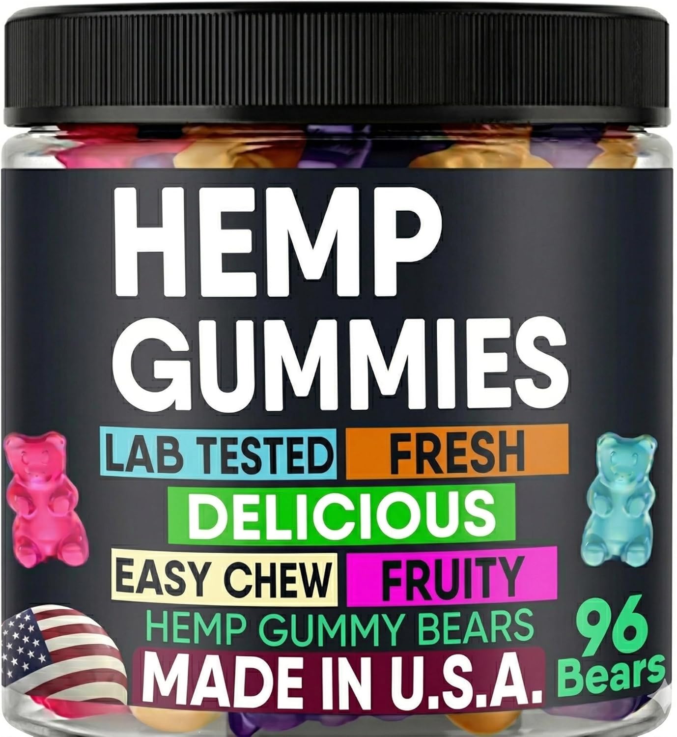 Hemp Gummies Calm Sleep Relaxing Night Support, Hempseed Oil Gummy Bear Candy Edibles-Made in USA-96 Bears