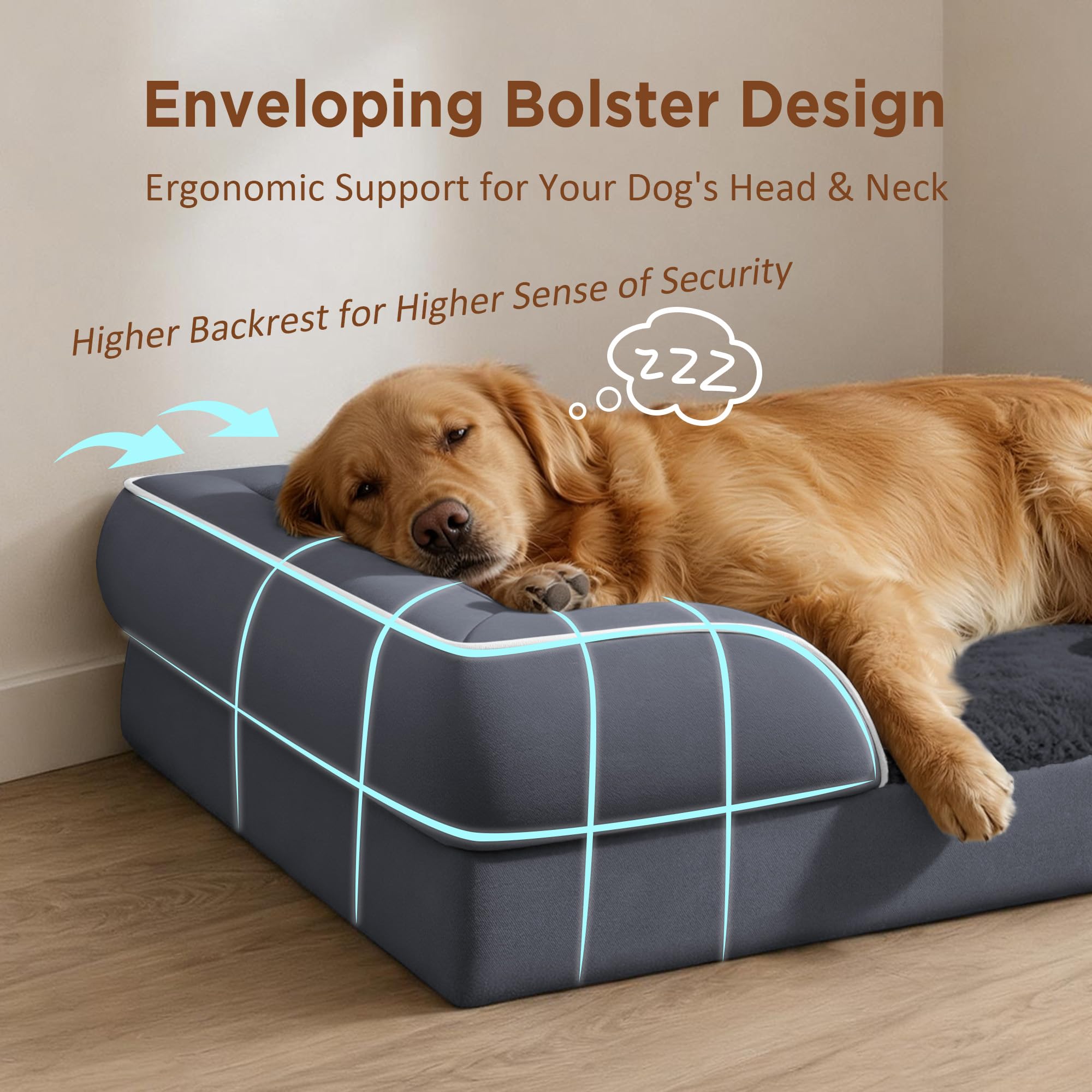Comfort Expression Cama ortopédica para Perros extragrandes de 53 x 42 Pulgadas, Cama para Mascotas XXL de Espuma Impermeable con Cojines extraíbles, sofá para Perros con Funda Lavable y Parte