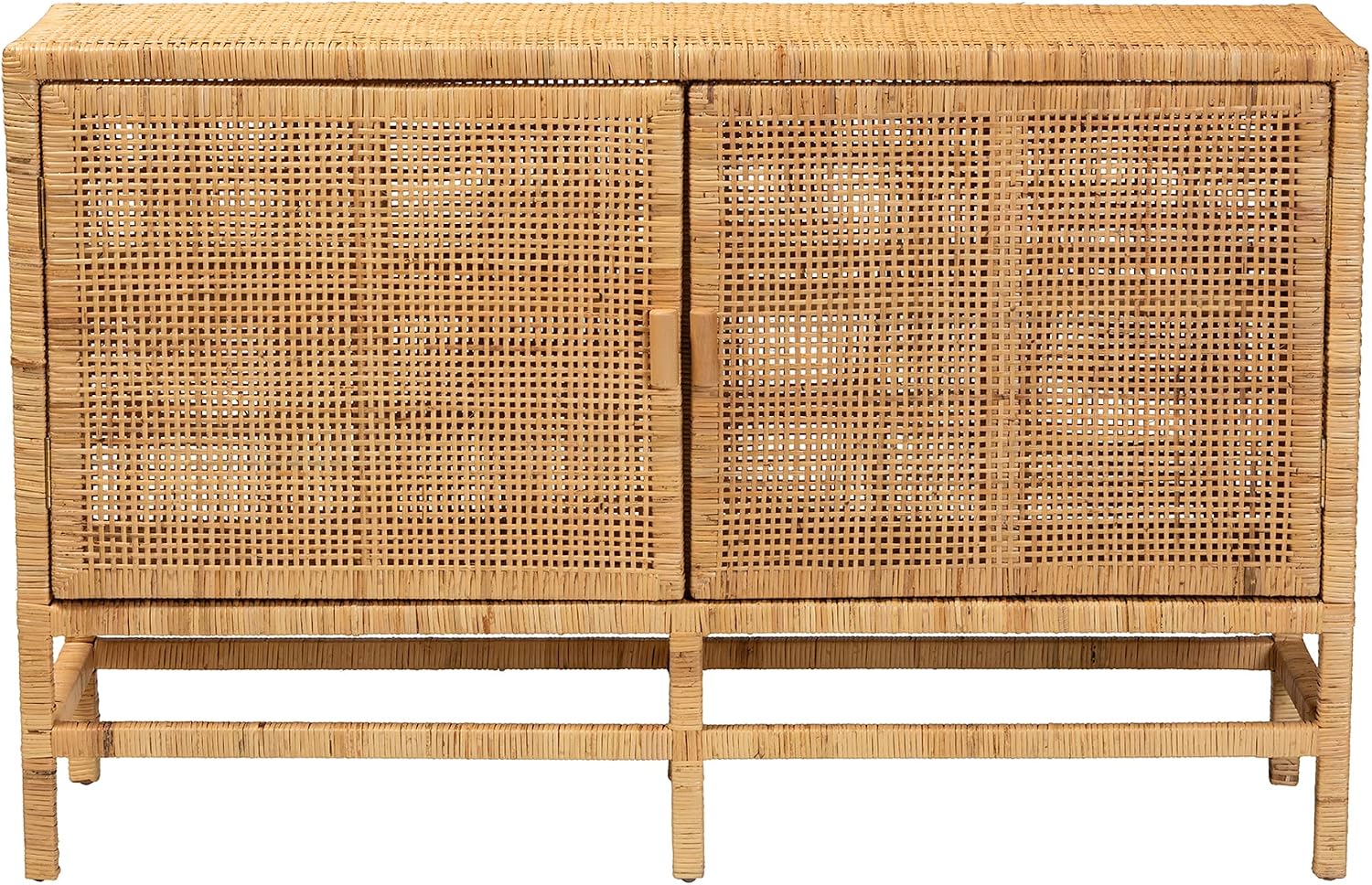 bali & pari Vivan Modern Bohemian 2-Door Storage Cabinet Made with Solid Mahogany Wood and Woven Rattan-Large