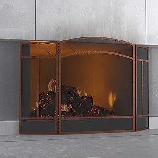 Fire Beauty Fireplace Screen 3 Panel Wrought Iron 48"(L) x 29"(H) Spark Guard Cover(Antique Bronze)