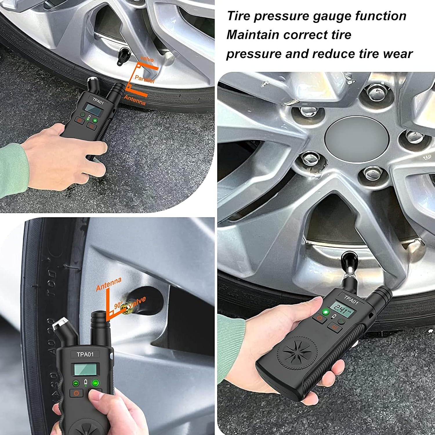 Tire Pressure Gauge Digital 0‑150psi 2 in 1 Digital Tyre Pressure Gauge TPMS Relearn Tool Auto Off Tire Pressure Sensor Monitor Tool TPMS Reset Sensor with 4 Setting Ranges for Cars