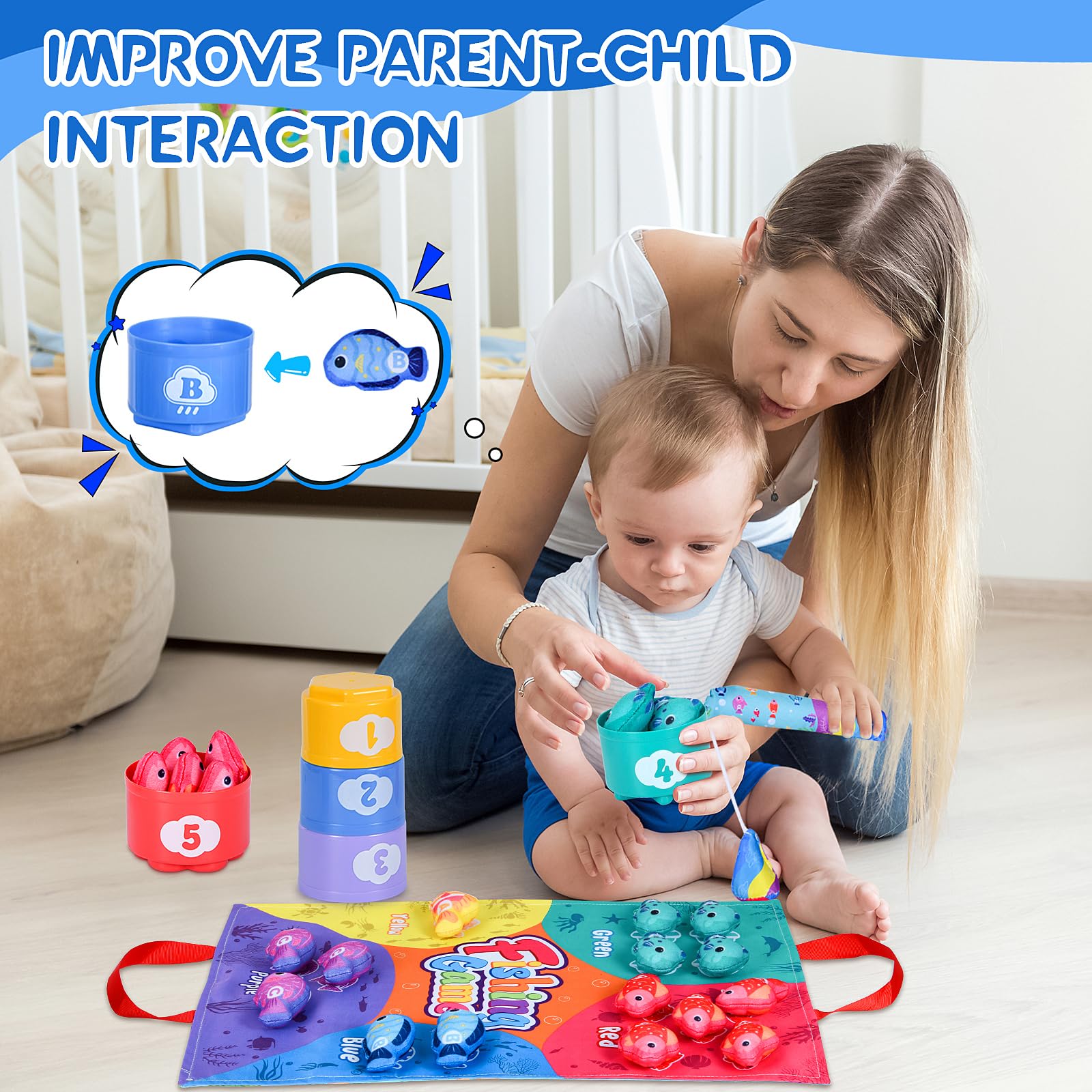 XIXILAND Montessori Toys for 1 Year Old Boys Girls, Fishing Game for Kids Baby Toys 1 2 3 Year Old with Stacking Cups - Image 3
