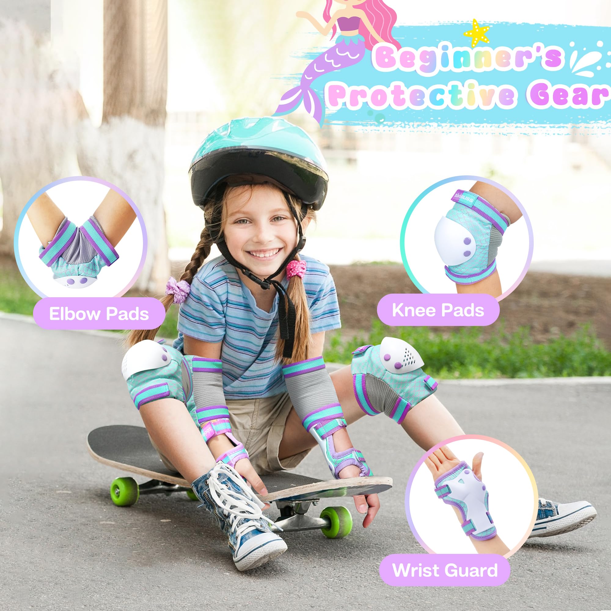 Genouillères et coudières pour tout-petits – Protège-poignets pour filles de 3 à 12 ans, équipement de protection pour patins à roulettes, skateboard, vélo, scooter – Sac à cordon inclus