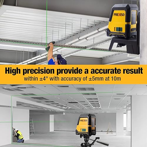 Miniatura 8 de PREXISO Nivel láser autonivelante - Láser de línea cruzada recargable de 100 pies, herramienta niveladora de línea verde para construcción, baldosas