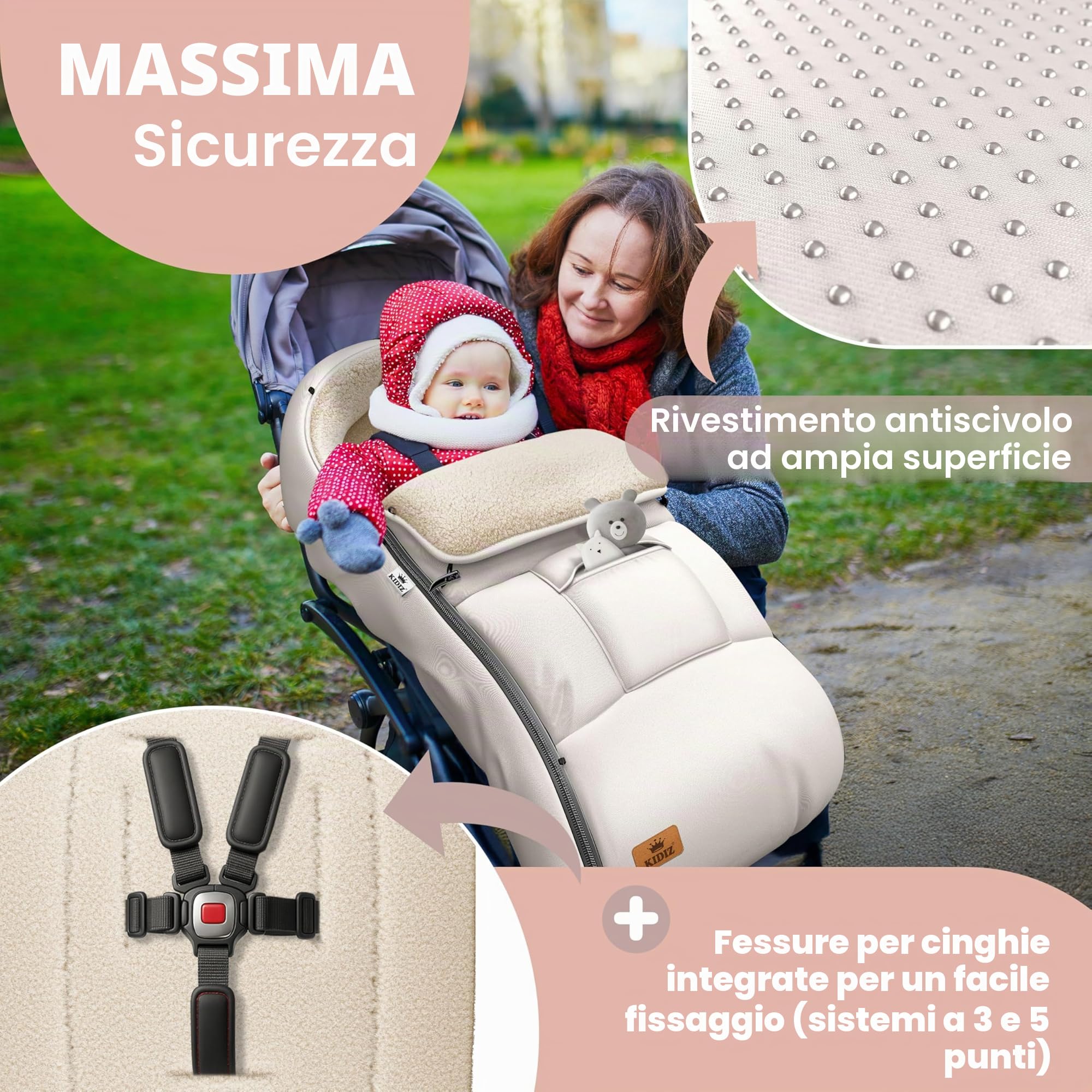 KIDIZ® copertina copertina per neonati copertina invernale ovetto con cerniera coperta per bambino lavabile per passeggino chiudibile sulla testiera, dotata di tasca, adatta a tutti i passeggini