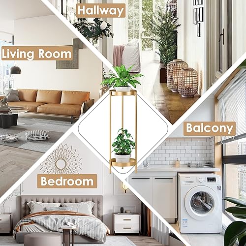 Miniatura 5 de Tiejiajiang Soporte para plantas de 30 pulgadas de alto y 2 niveles, estante de metal para macetas para interiores y exteriores, estante de