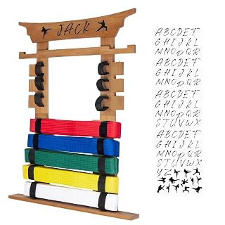 Wall Karate Belt Display Rack with Medal Hanger and Stickers, Black Martial Arts Belt Display Holder, 8 Belt Taekwondo Belt Display Hanging Holder for Kids and Adults - Amazon product rated Grade B