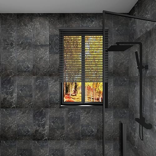 Miniatura 3 de Yenhome Suelo de vinilo de mármol negro para despegar y pegar, impermeable, 12 x 24 pulgadas, vinilo para despegar y pegar para cocina, suelo de