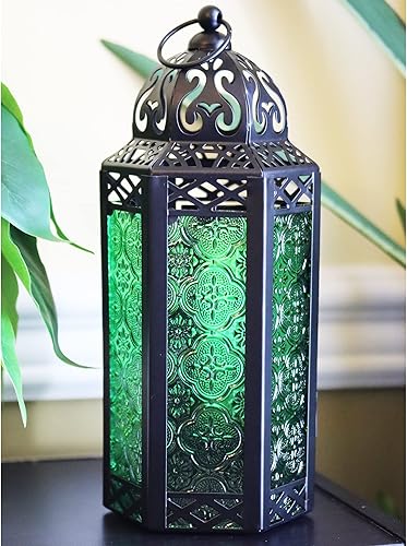 Miniatura 4 de Juego de 6 faroles portavelas Vela Lanterns, decorativos, marroquíes, de cristal verde, tamaño mediano