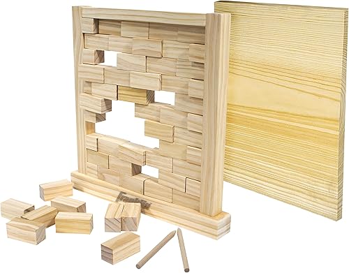 Franklin Sports Juego de bloques de madera - Juego de bloques de ladrillos de madera para adultos - Divertido juego de mesa apilable para interiores