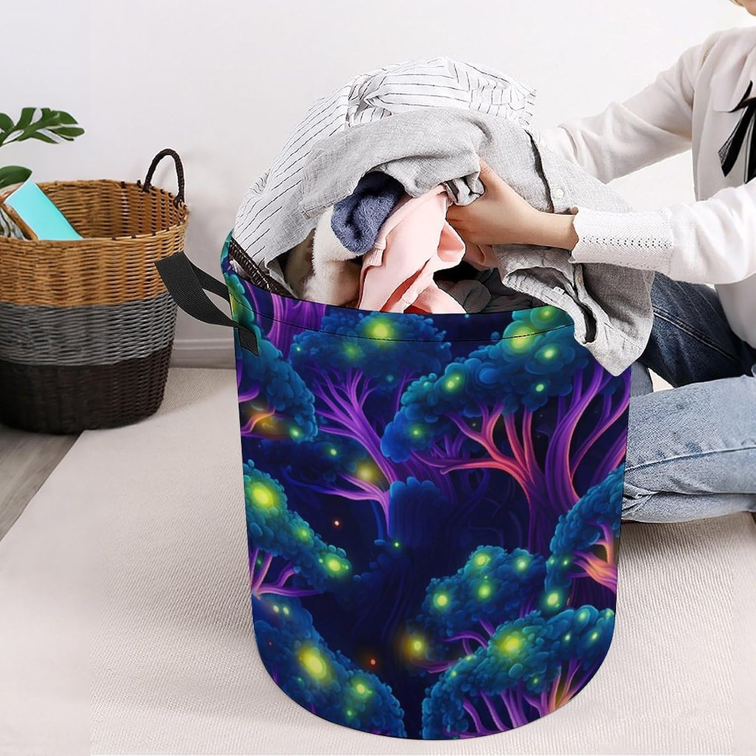 Glowing Broccoli Novelty Collapsible Laundry Baskets Waterproof Clothes Hamper Storage Bins with Handles 13.8"x13.8"x17.3" 17.3"x17.3"x17.3"