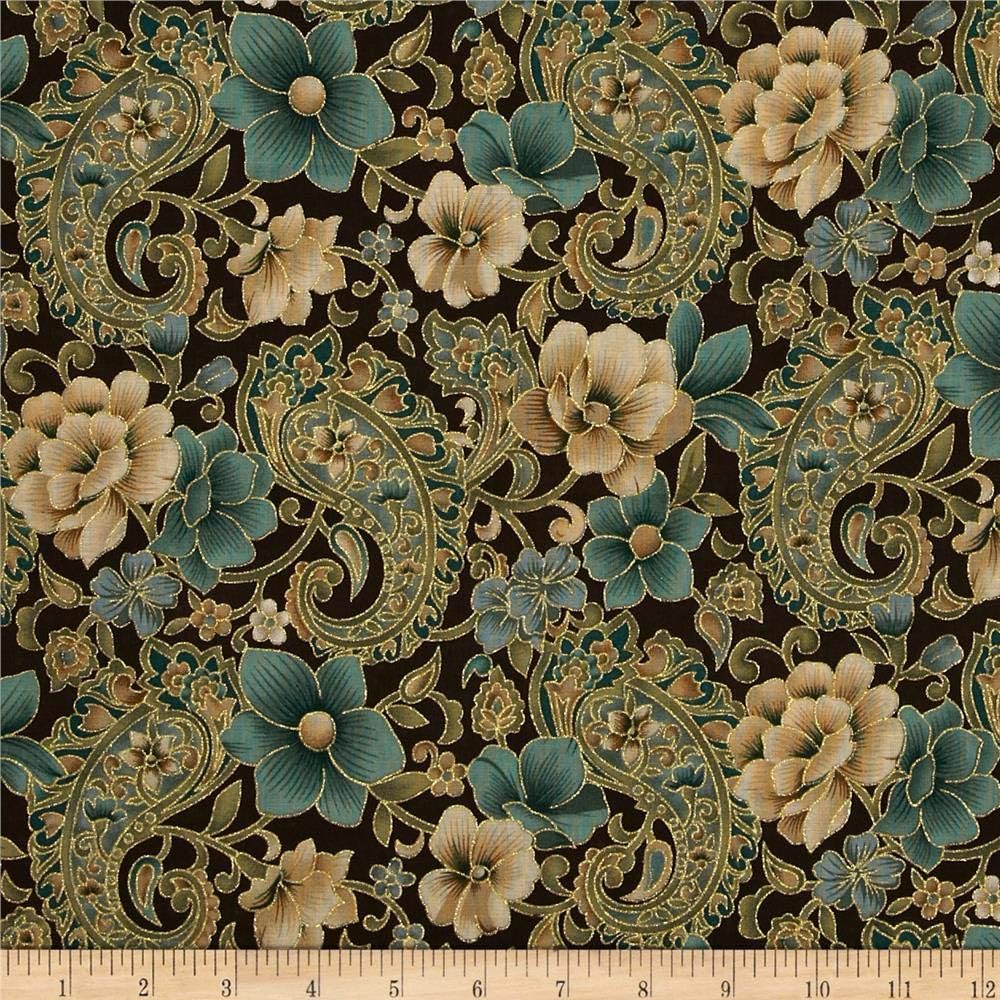 Marrakech Metallic Paisley Floral Brown, Quilting Fabric by the Yard