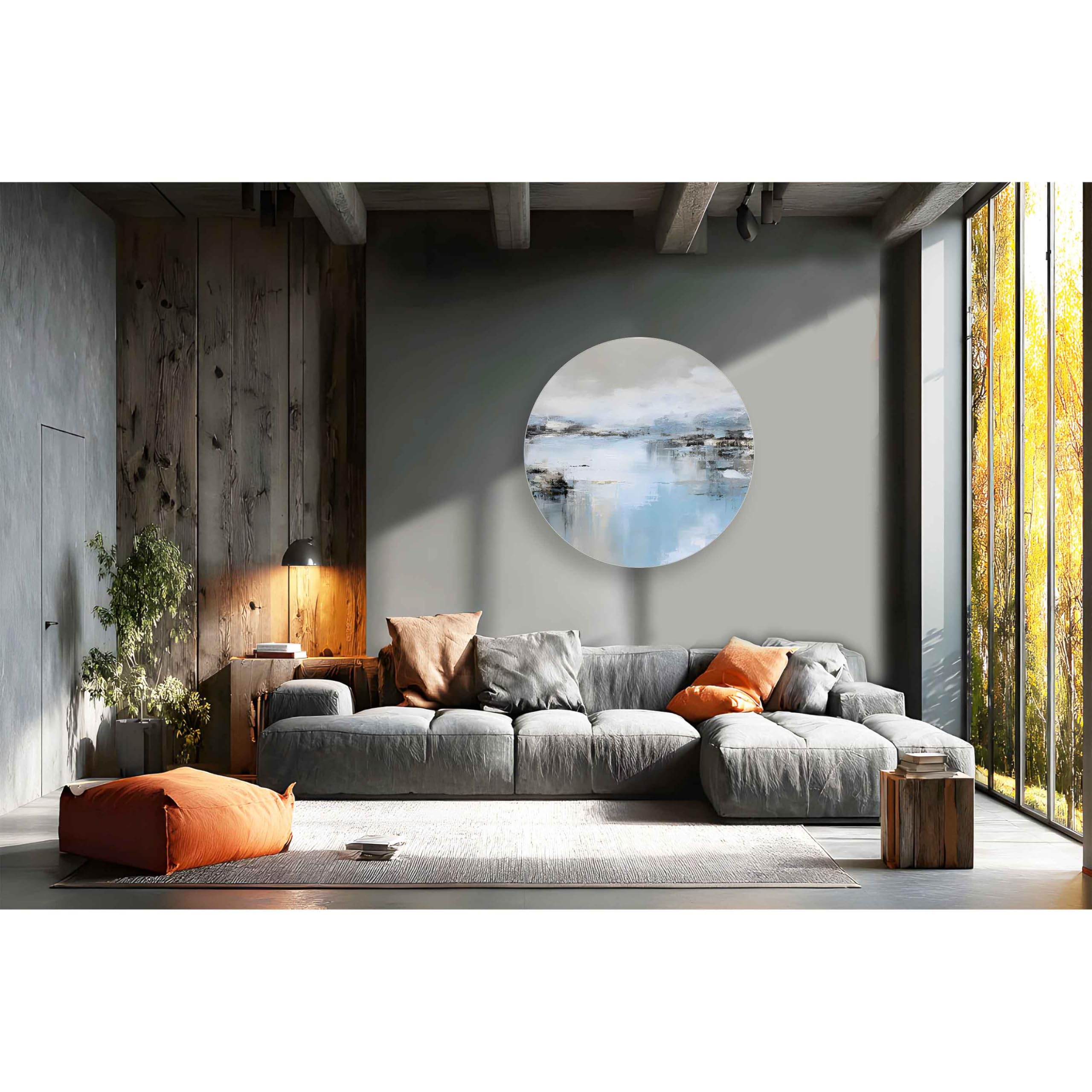 Kunstbruder Kunstdruck Nordische Wasserweite Rund als Hartschaumstoff-Bild in 60x60 cm – Hellblau Naturmotiv für Wohnzimmer Schlafzimmer und Praxis