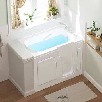FerdY Floridian 52"x30" Walk-in Bathtub with Right-Side Door Opening and Quick Fill and Drain System, Rectangular Soaking Bathtub in White