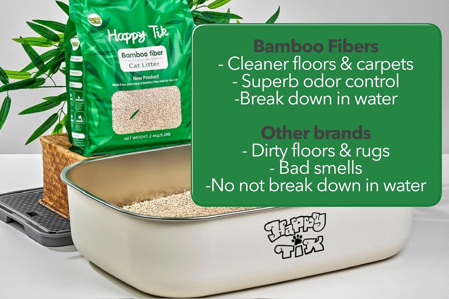 Plant-Based Bamboo Fiber Cat Litter, Green & Eco Friendly, Flushable & Resealable, Instant Clumping, Dust Free, Superb Odor Control, 5.3Pounds, Unscented