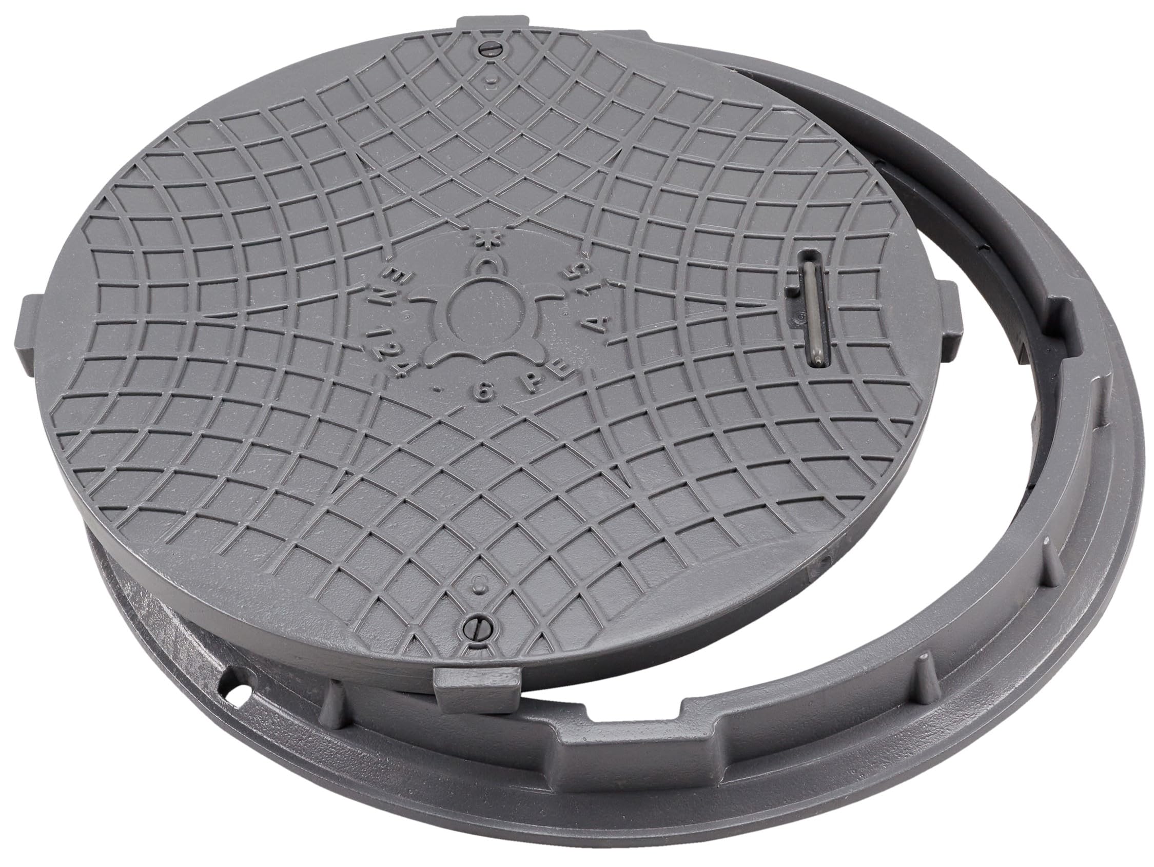 BABYLONPLAST Schachtabdeckung, Schachtdeckel DN600/750 - Runder Kunststoff Kanaldeckel, Ø 600/750 mm 15 kN, Belastbar bis 1500 kg, UV-Stabilisiert, Sicherungssystem (Grau)