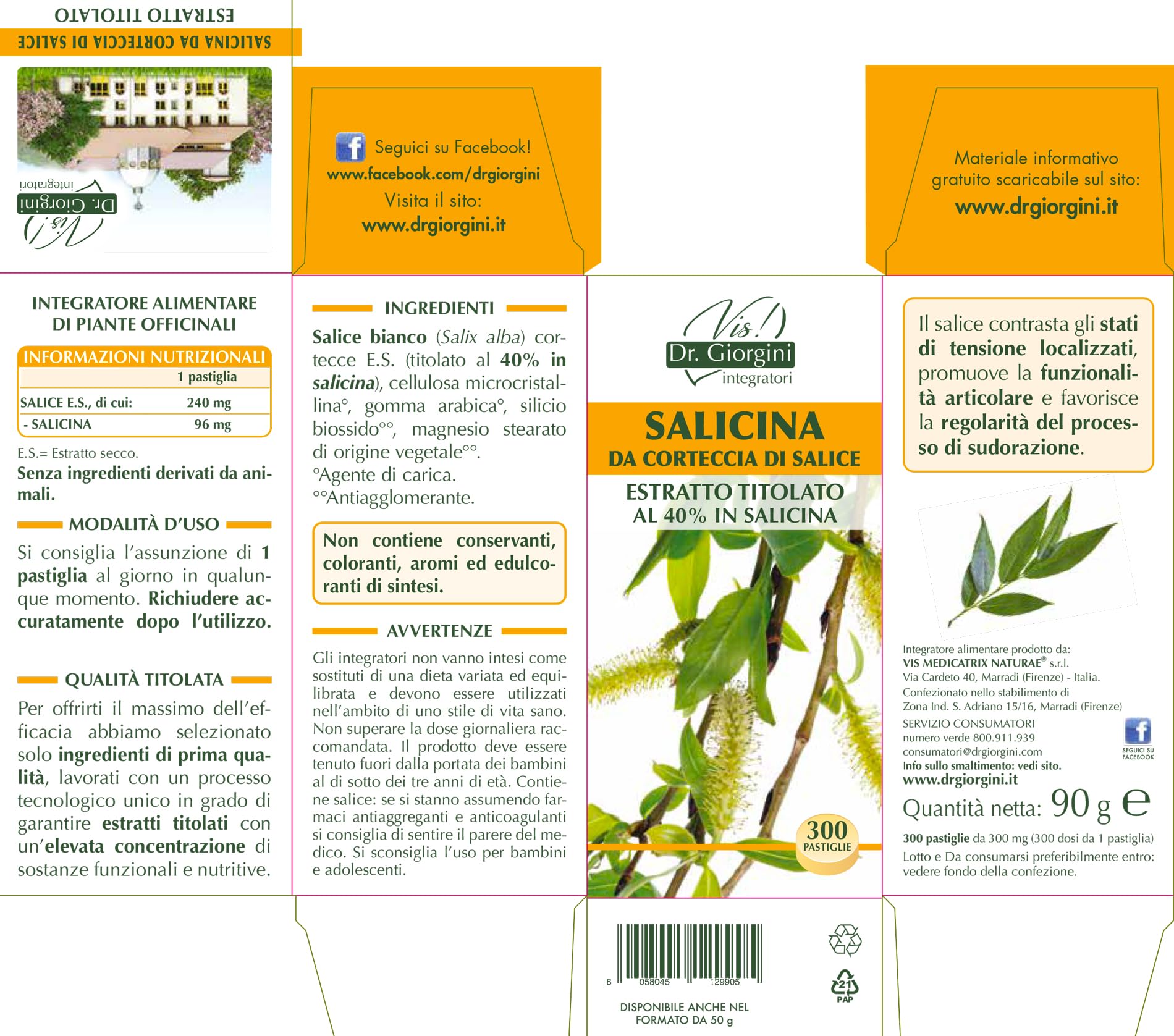 SALICINA da SALICE Corteccia Estratto titolato pastiglie - 90 g