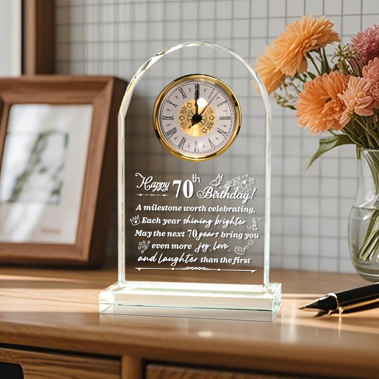 70th Birthday Gift for Men and Women, Crystal Roman Numerals Decorated Quartz Clock, for 70 Year Old Women, 70th Birthday Gift for Men - Image 3