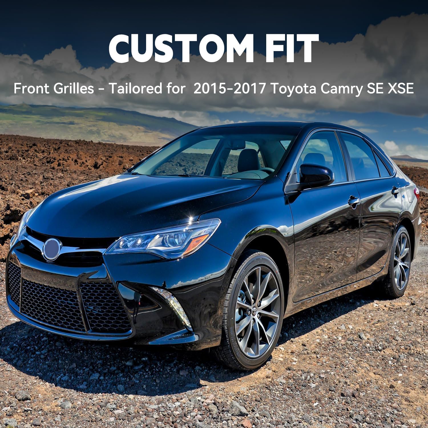 Front Bumper Upper Lower Grille Assembly Grill Set Compatible with 2015 2016 2017 Toyota Camry SE XSE, Replace 5311206280 + 5311406061 TO1036156 + TO1200377PP
