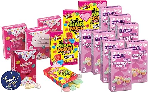 Paquete de dulces variados para el día de San Valentín  4 corazones de amor Smarties  4 caramelos de conversación ácida  8 corazones pequeños de