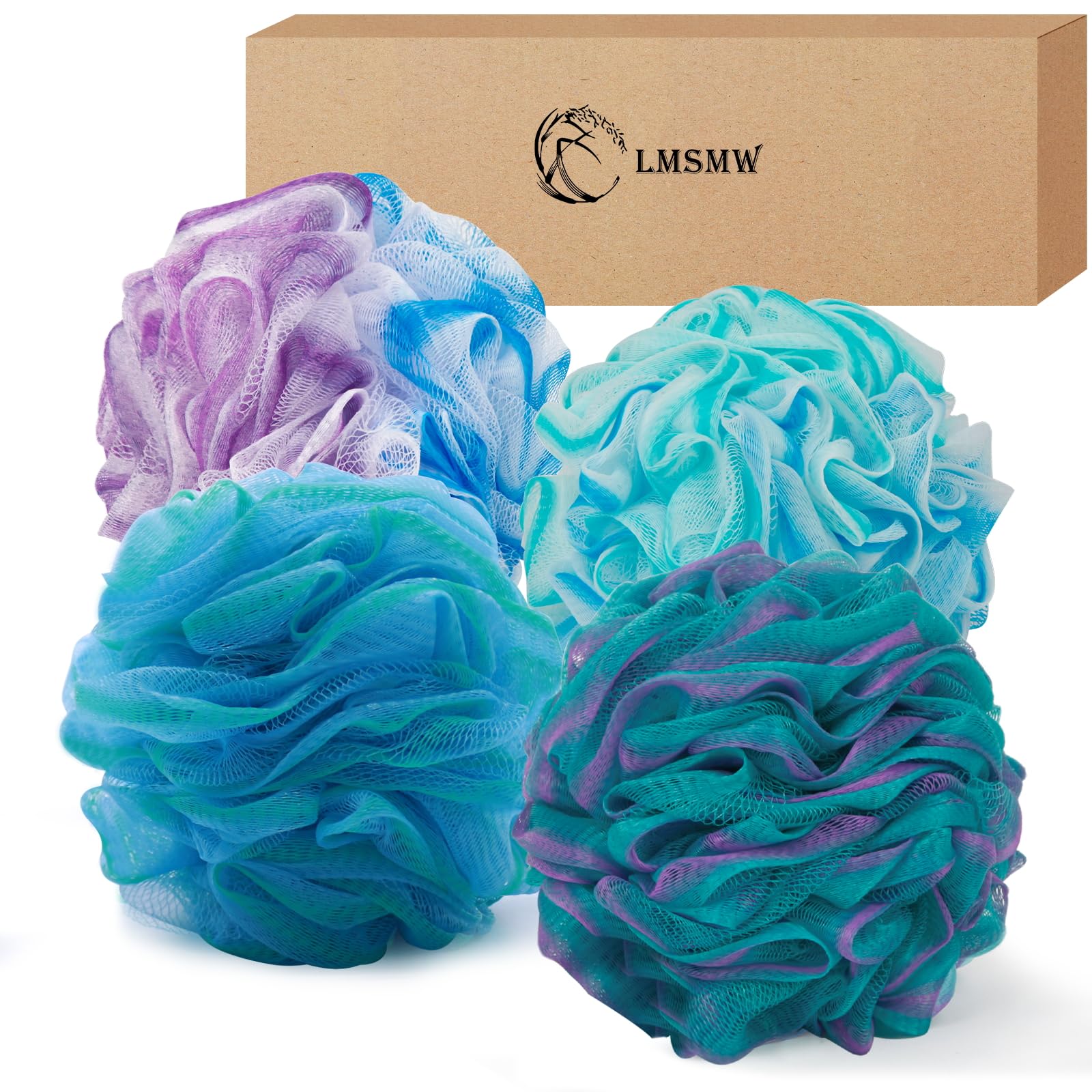4er Set Dusch-Poufs & Badeschwämme für Männer & Frauen – Netz-Duschblume, Peeling- & Waschschwamm, Produziert Reichlich Schaum, Sanfte Reinigung