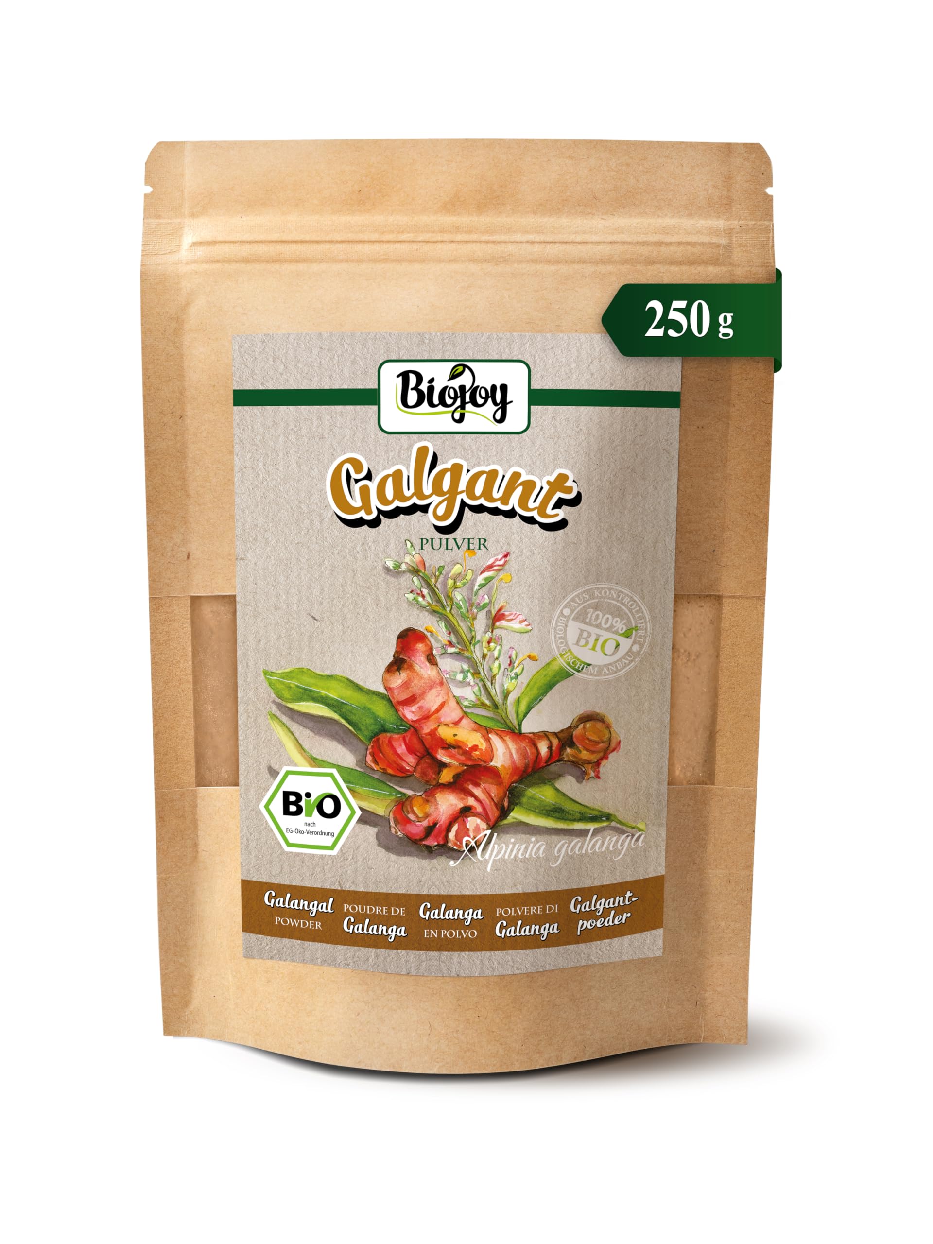 Biojoy BIO-Galgant Pulver (250 g), Galgantwurzel schonend gemahlen (Alpinia galanga)